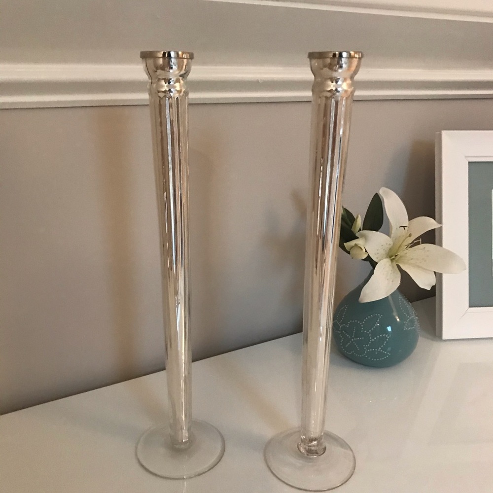 Set of 2 silver mercury candle holders